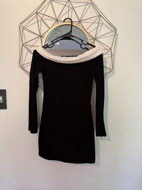 Princess Polly Black Mini Dress with White Foldover Neckline